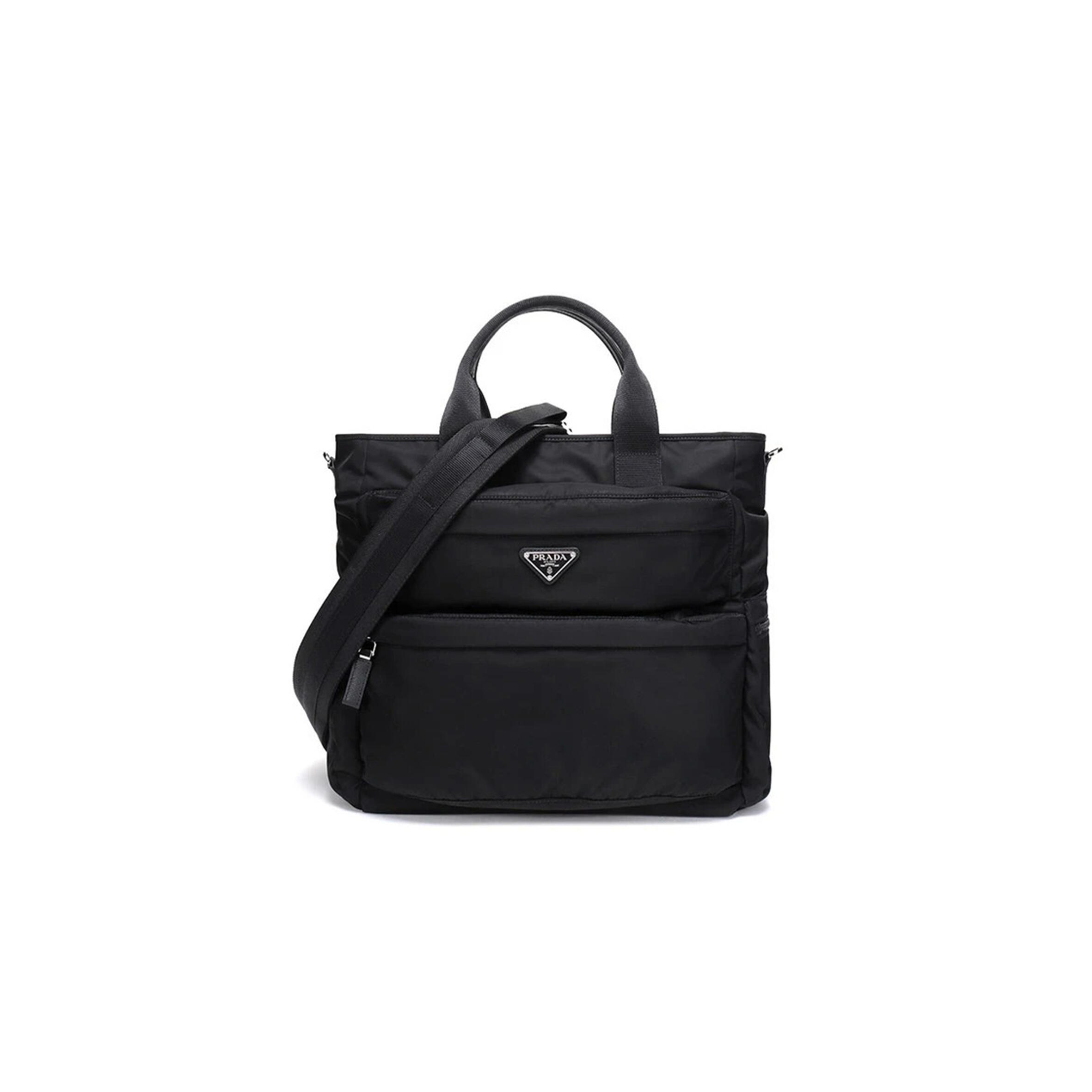 Pra*a black nylon 2way shoulder tote handbag 1bg040 (38*33*15cm)